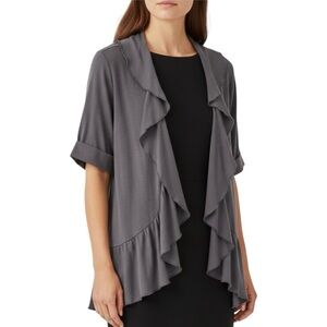 Lane Bryant Open Front Ruffle Cascade Lagenlook Shrug Charcoal Gray Size 18|20